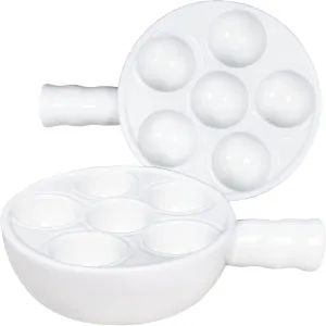 Ceramic escargot baking plate,for appetizers, grilled snails, scallops, 6.22-inch(2 pieces) tableware with handle, oven safe, suitable for homes, restaurants, hotels and foodies, White