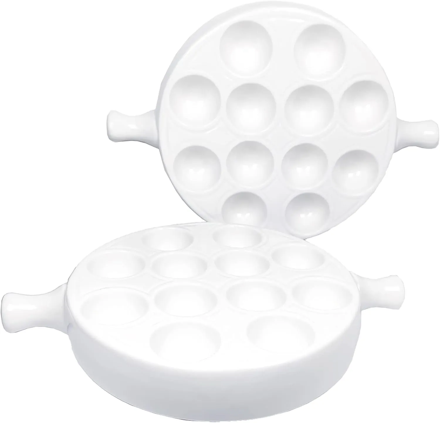 Ceramic escargot baking plate,for appetizers, grilled snails, scallops, 9.33-inch(2 pieces) tableware with handle, oven safe, suitable for homes, restaurants, hotels and foodies, White
