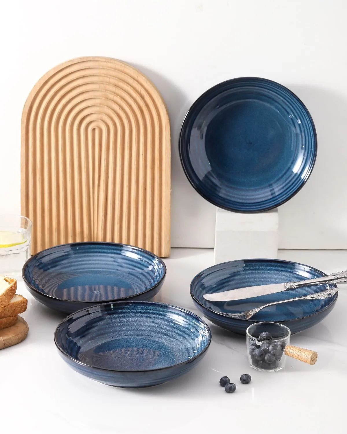 Ceramic Pasta Bowls, 8.7" Large Salad Bowls Set of 2, 32 OZ Wide and Shallow Serving Bowls for Kitchen Dinner, Microwave & Dishwasher Safe, Blue