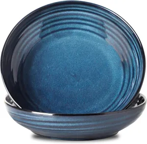 Ceramic Pasta Bowls, 8.7" Large Salad Bowls Set of 2, 32 OZ Wide and Shallow Serving Bowls for Kitchen Dinner, Microwave & Dishwasher Safe, Blue