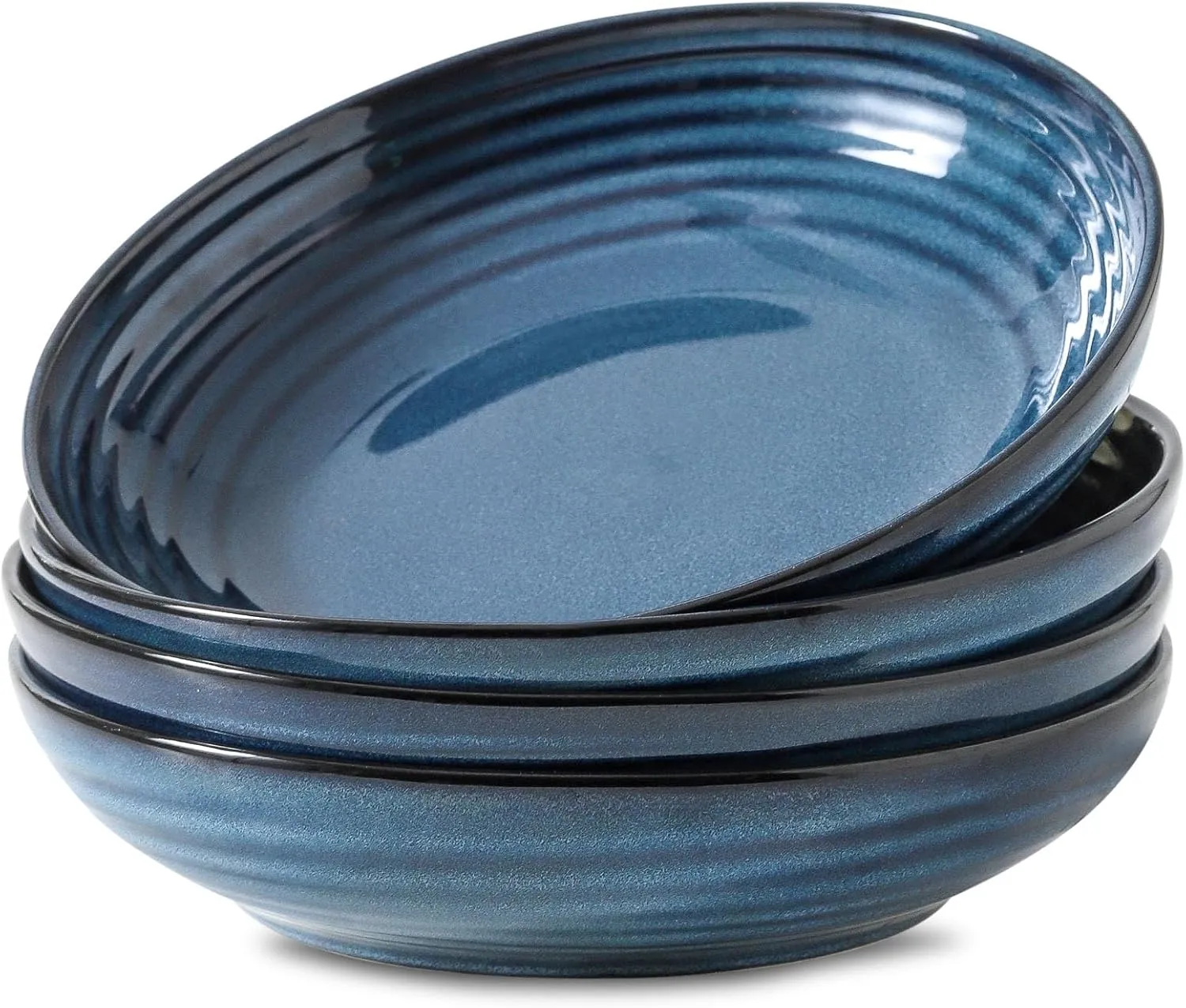 Ceramic Pasta Bowls, 8.7" Large Salad Bowls Set of 4, 32 oz Wide and Shallow Bowls, Farmhouse Bowl Plates for Kitchen, Gift for Housewarming Wedding, Microwave & Dishwasher Safe, Blue