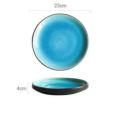 Ceramic Tableware Set - Blue Ice Crackling Glaze Design