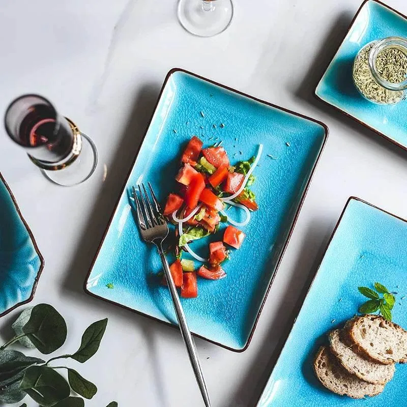 Ceramic Tableware Set - Blue Ice Crackling Glaze Design