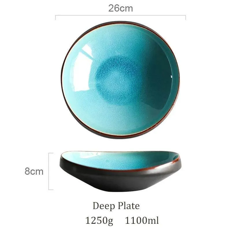 Ceramic Tableware Set - Blue Ice Crackling Glaze Design