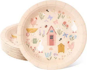 Cheerland Garden Farm Shed Disposable Paper Plates for Tea Party, Kids Birthday, Baby Shower, Spring Celebration Tableware Supplies and Decorations (Pack of 24)
