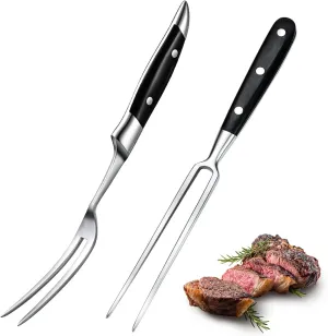 Chengu Kitchen Carving Meat Forks 2 Pieces 12 Inch Stainless Steel Serving Cooking with Wood Handle Classic Grill with ABS Handle Xmas Black Barbecue BBQ Fork Carving Set