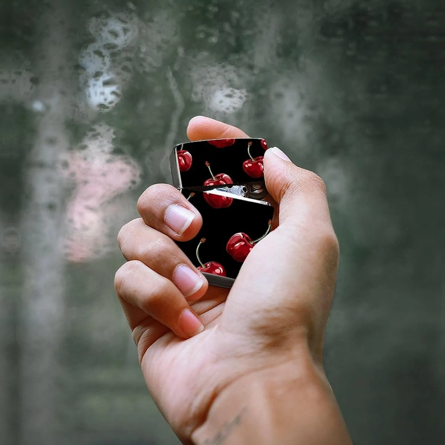 Cherry Cartoon PatternLighter Case Waterproof Lighter Sleeve Lighters Protective Cover with Graffiti Design