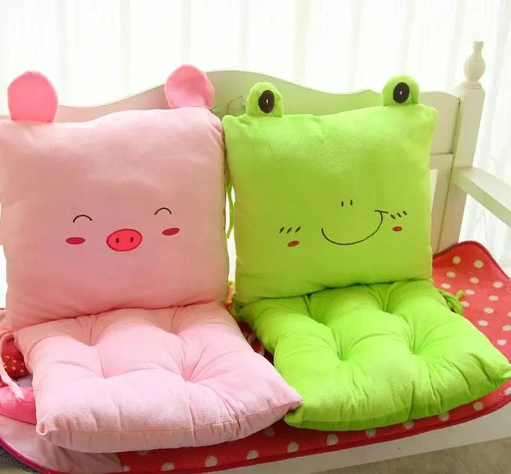 ChezMax Chair Cushion Plush Seat Cushion Back Cushion with Ties, Detachable Thickened Desk Chair Pads, Cartoon Waist Pillow Cushion Decor for Chair Car Office Patio Wheelchair, Cartoon Pig