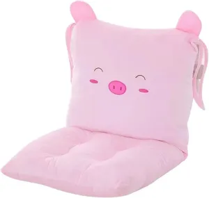 ChezMax Chair Cushion Plush Seat Cushion Back Cushion with Ties, Detachable Thickened Desk Chair Pads, Cartoon Waist Pillow Cushion Decor for Chair Car Office Patio Wheelchair, Cartoon Pig