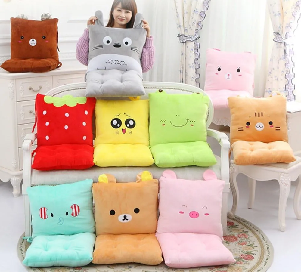 ChezMax Chair Cushion Plush Seat Cushion Back Cushion with Ties, Detachable Thickened Desk Chair Pads, Cartoon Waist Pillow Cushion Decor for Chair Car Office Patio Wheelchair, Cartoon Rabbit