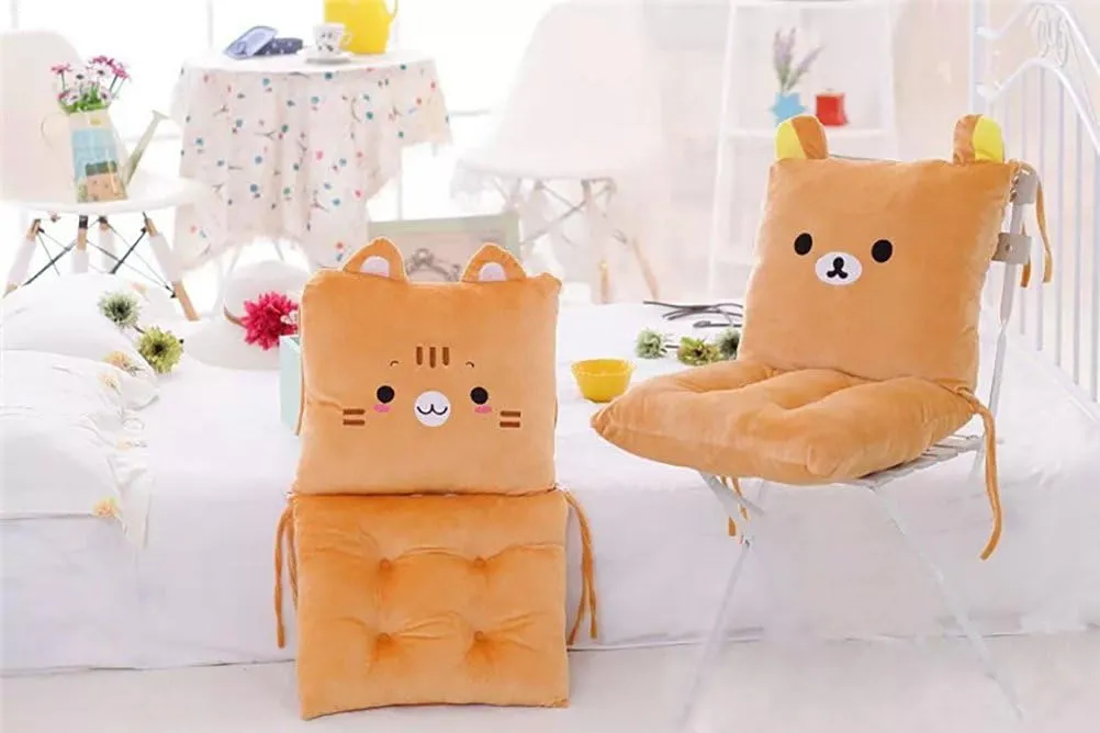 ChezMax Chair Cushion Plush Seat Cushion Back Cushion with Ties Thickened Desk Chair Pads Cartoon Waist Pillow Cushion Decor for Chair Car Office Patio Wheelchair Cartoon Bear