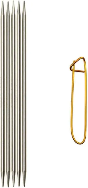 ChiaoGoo Knitting Needles Red DPN Double Pointed 6 inch (15cm) (Set of 5) Stainless Steel Size US 8 (5mm) 6006-8 with Stitch Holder