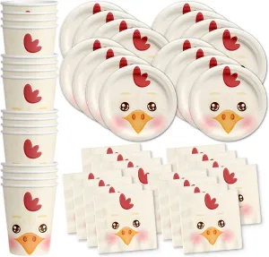 Chicken Birthday Party Supplies Set Plates Napkins Cups Tableware Kit for 16