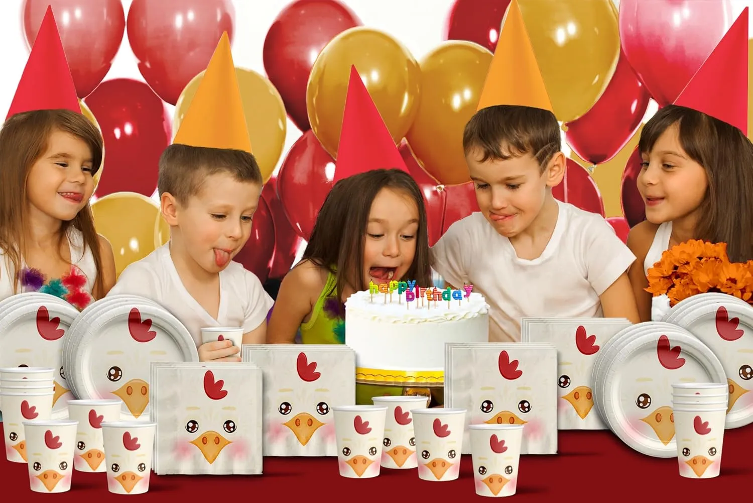 Chicken Birthday Party Supplies Set Plates Napkins Cups Tableware Kit for 16