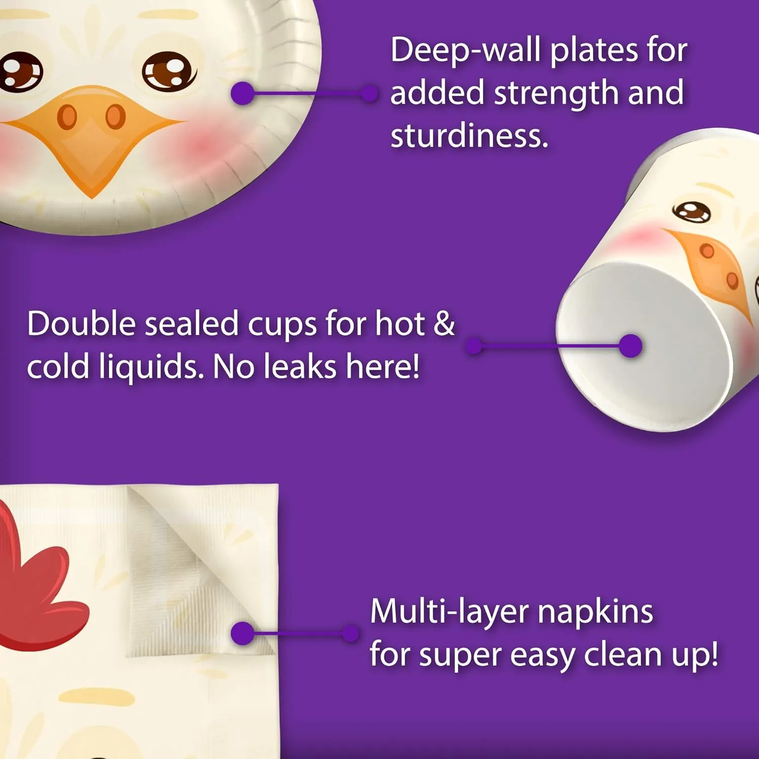 Chicken Birthday Party Supplies Set Plates Napkins Cups Tableware Kit for 16
