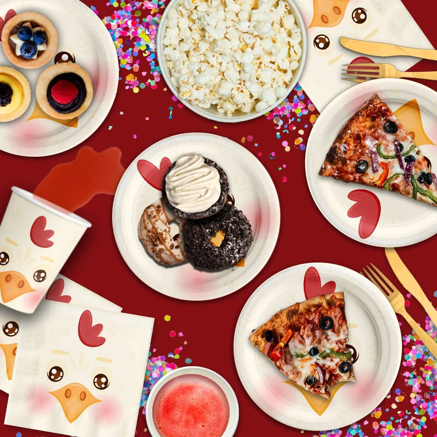 Chicken Birthday Party Supplies Set Plates Napkins Cups Tableware Kit for 16