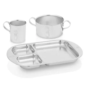 Children's Premium Stainless Steel Dinnerware Set | 1 Bowl with Handles, 1 Cup with Handle & 1 Divided Plate | Cute Little Princess Design | Perfect for Babies, Toddlers & Kids | by Kiddobloom