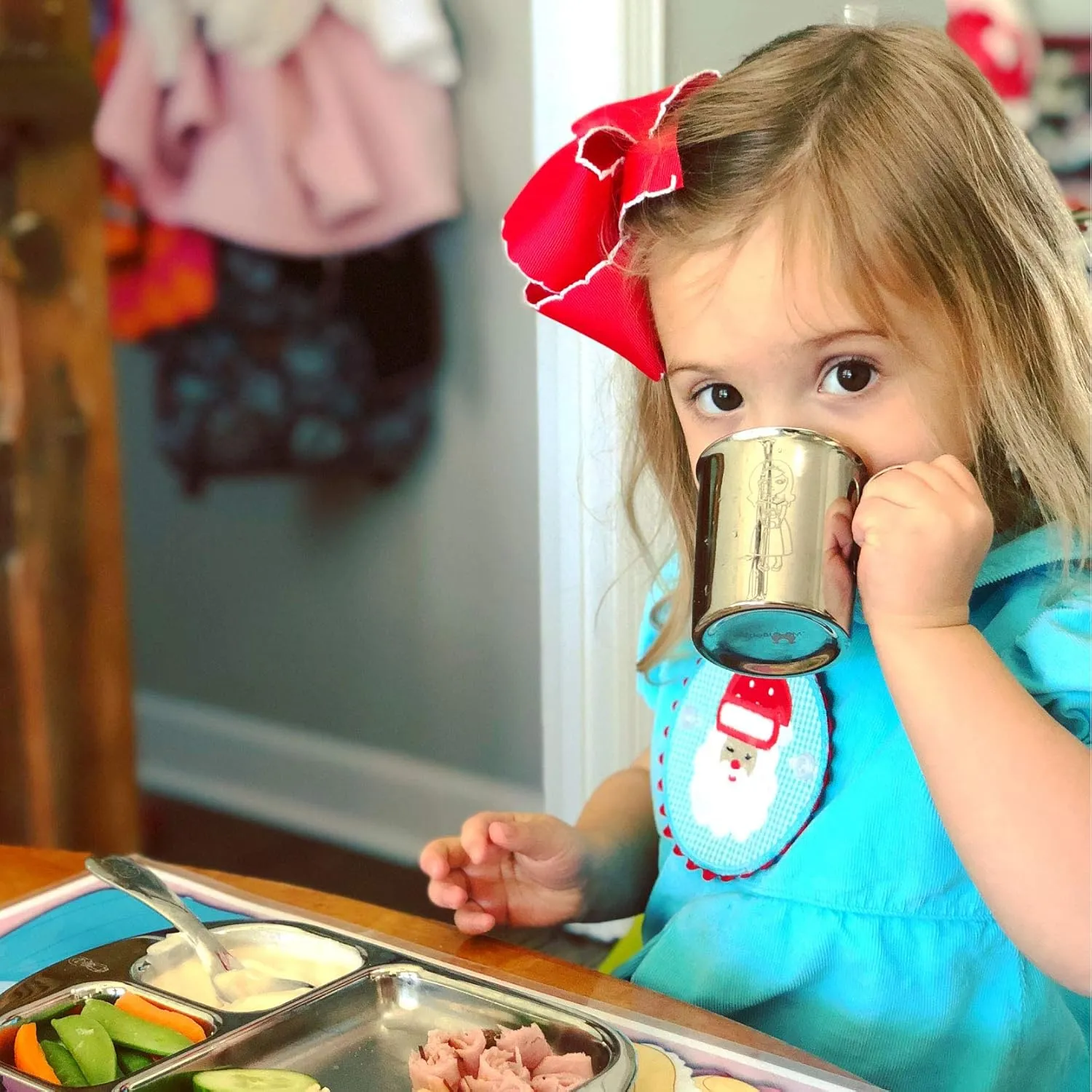 Children's Premium Stainless Steel Dinnerware Set | 1 Bowl with Handles, 1 Cup with Handle & 1 Divided Plate | Cute Little Princess Design | Perfect for Babies, Toddlers & Kids | by Kiddobloom