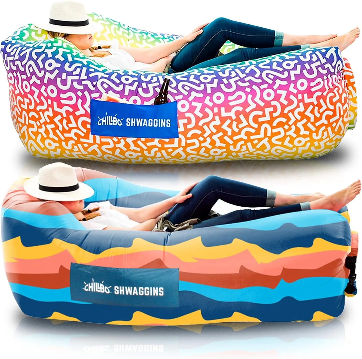 Chillbo Shwaggins Inflatable Couch Bundle – Cool Inflatable Lounger Easy Setup is Perfect for Beach Gear, Camping Fun and Festival Accessories.