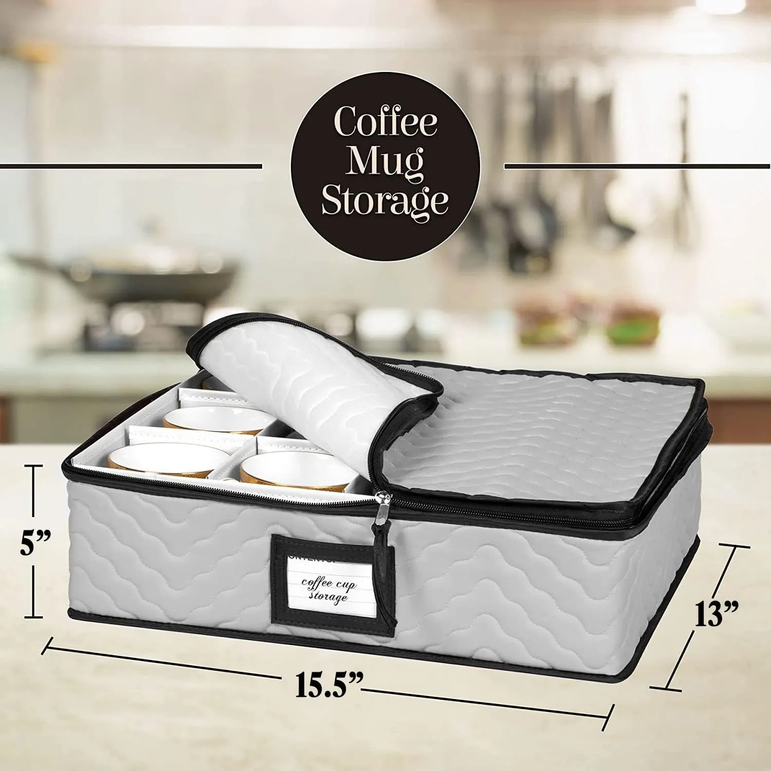 China Storage Containers 5-Piece Set Moving Boxes for Dinnerware, Glasses, Plates, Mugs and Saucers Sturdy Quilted Microfiber Dish Organizer with Dividers for Seasonal Storage - Gray