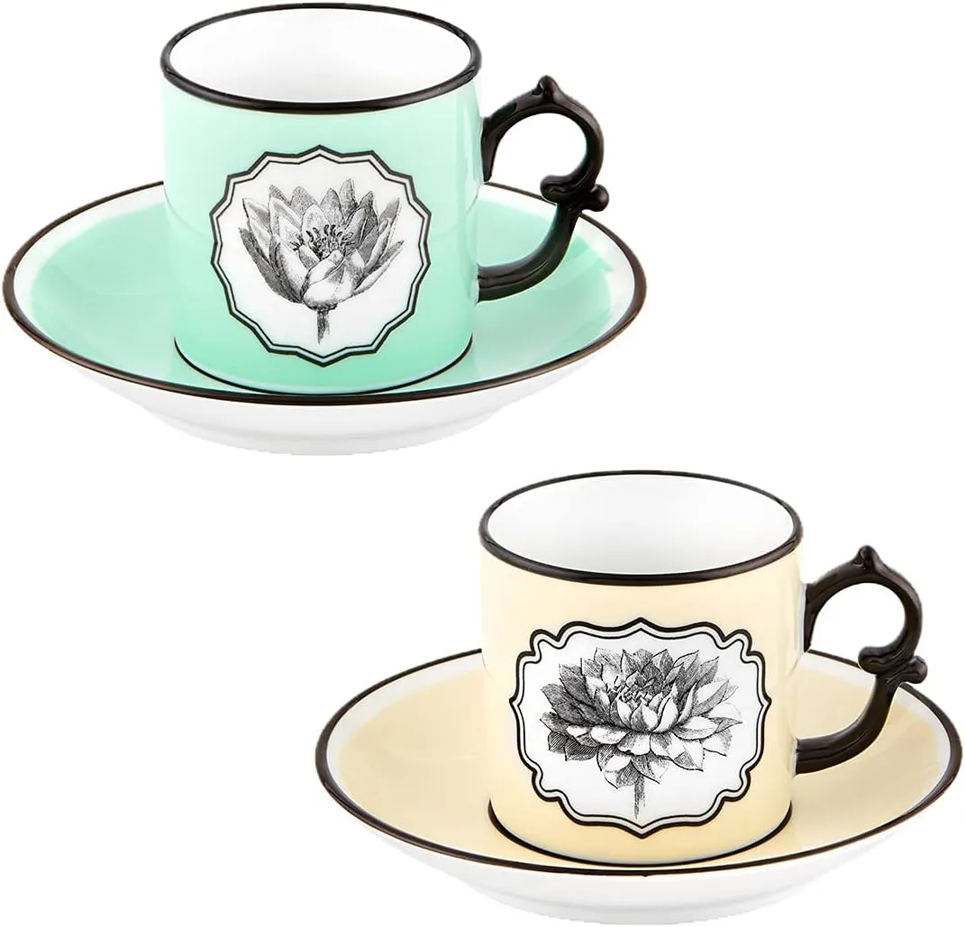 Christian Lacroix 21133533 Herbariae Set 2 Coffe Cups And Saucer Yellow And Green, 4.57"