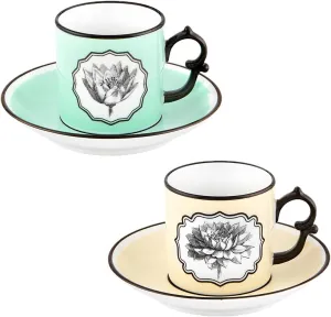 Christian Lacroix 21133533 Herbariae Set 2 Coffe Cups And Saucer Yellow And Green, 4.57"