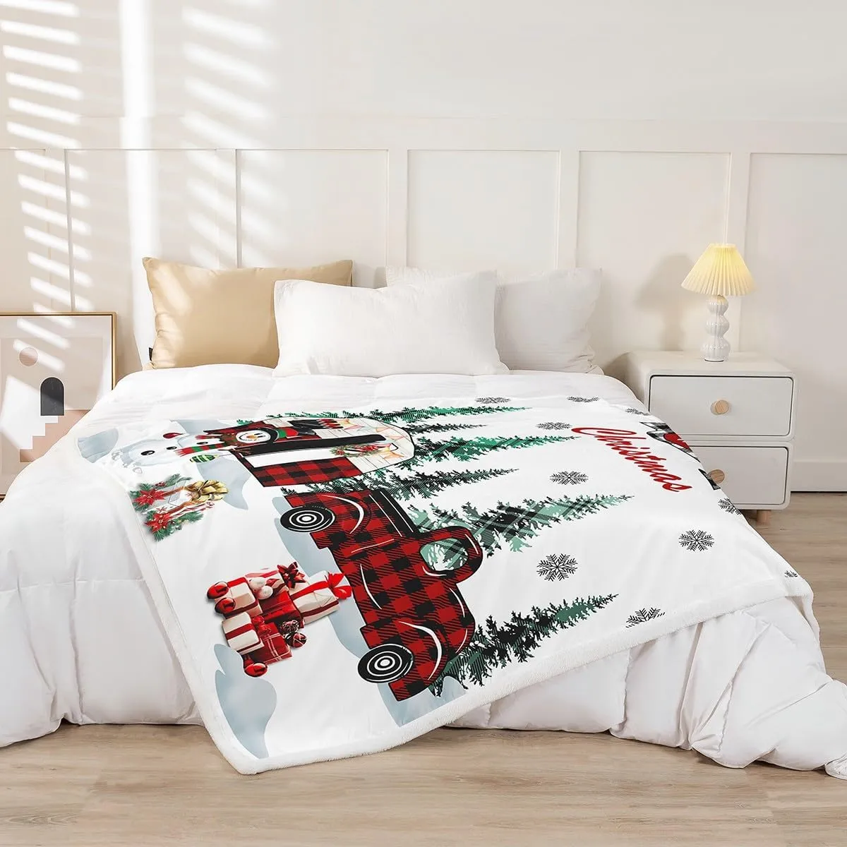 Christmas Camper Throw Blanket 90x90,Winter Happy Camping Fleece Blankets for Teens Boys Girls,Xmas Snowman Snowflake Fuzzy Blanket All Season Use for Office,Bedroom Sofa Bed Decor