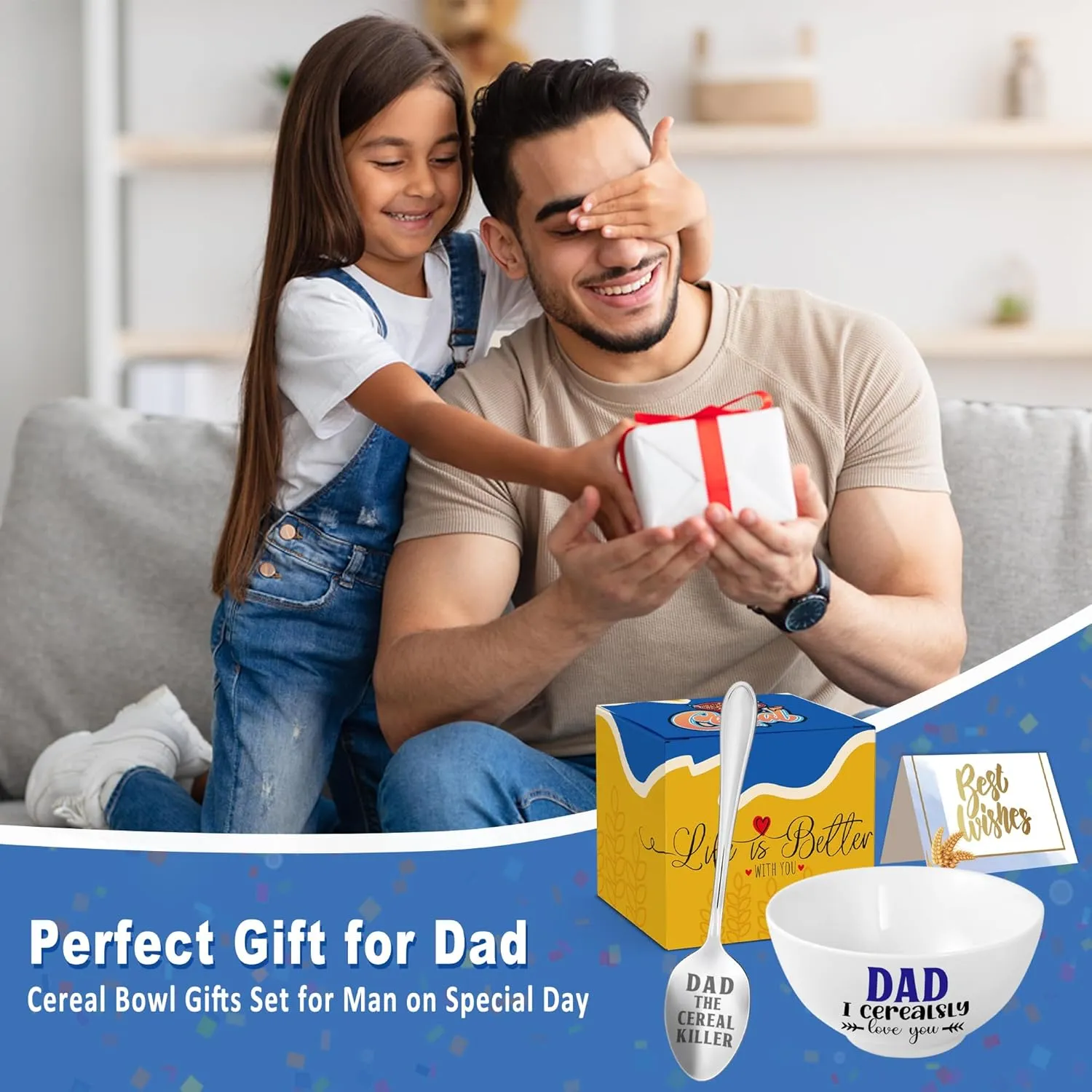 Christmas Dad Gifts, Gifts for Dad from Daughter/Son Cereal Bowl and Cereal Killer Spoon Set, Fathers Day Birthday Gift for Him Cerealsly Love You Daddy