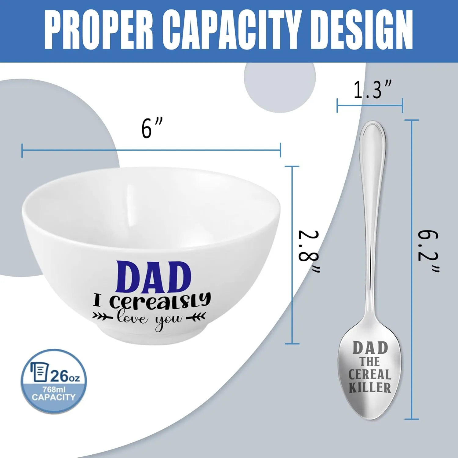 Christmas Dad Gifts, Gifts for Dad from Daughter/Son Cereal Bowl and Cereal Killer Spoon Set, Fathers Day Birthday Gift for Him Cerealsly Love You Daddy