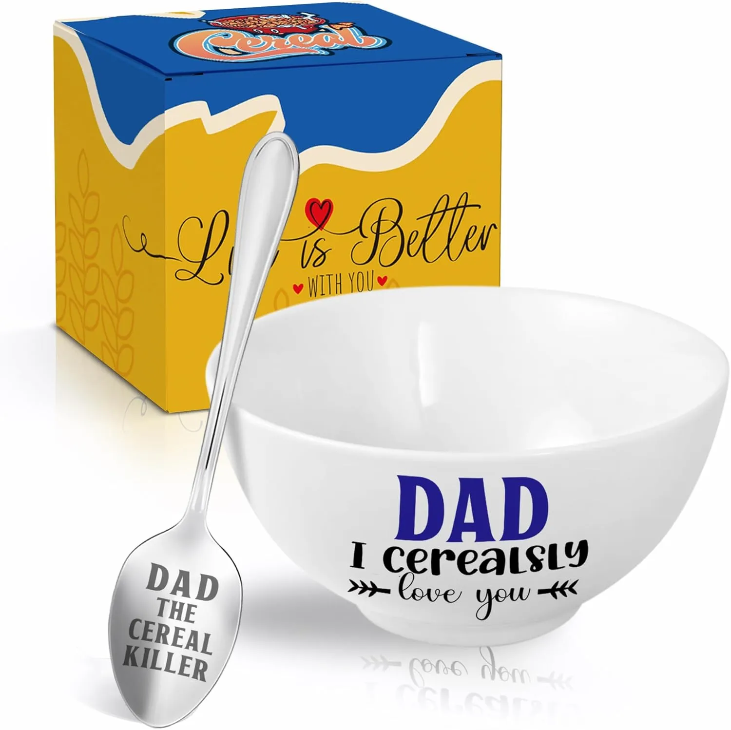 Christmas Dad Gifts, Gifts for Dad from Daughter/Son Cereal Bowl and Cereal Killer Spoon Set, Fathers Day Birthday Gift for Him Cerealsly Love You Daddy