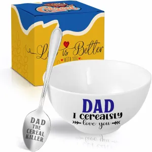 Christmas Dad Gifts, Gifts for Dad from Daughter/Son Cereal Bowl and Cereal Killer Spoon Set, Fathers Day Birthday Gift for Him Cerealsly Love You Daddy