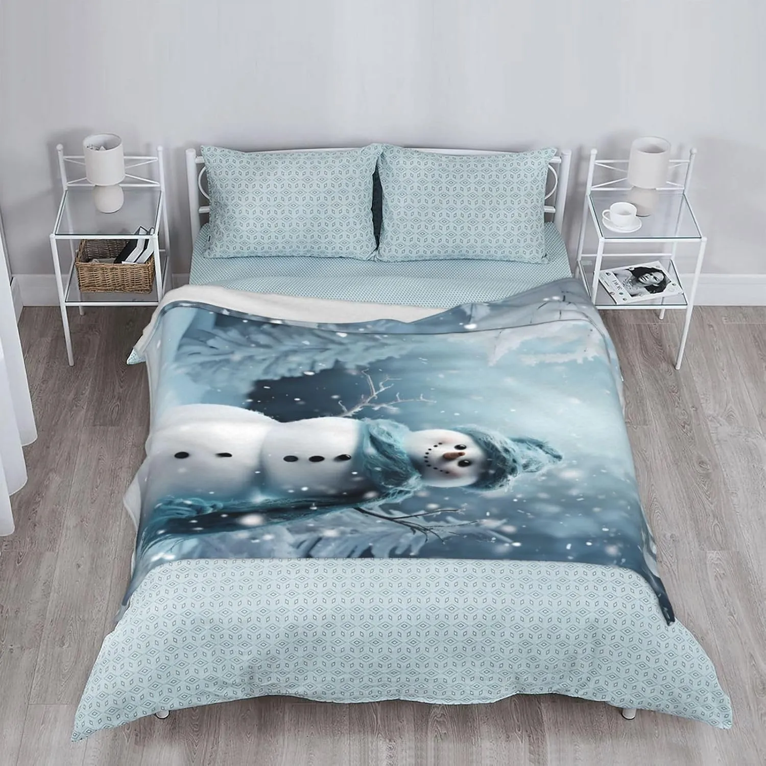 Christmas Funny Snowman Winter Throw Blankets，Tree Soft Fleece Blanket 60"X50" Couch Cover for Bed Sofa Chair Camping Travel
