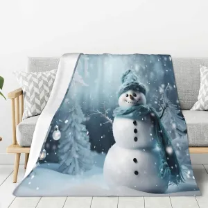 Christmas Funny Snowman Winter Throw Blankets，Tree Soft Fleece Blanket 60"X50" Couch Cover for Bed Sofa Chair Camping Travel