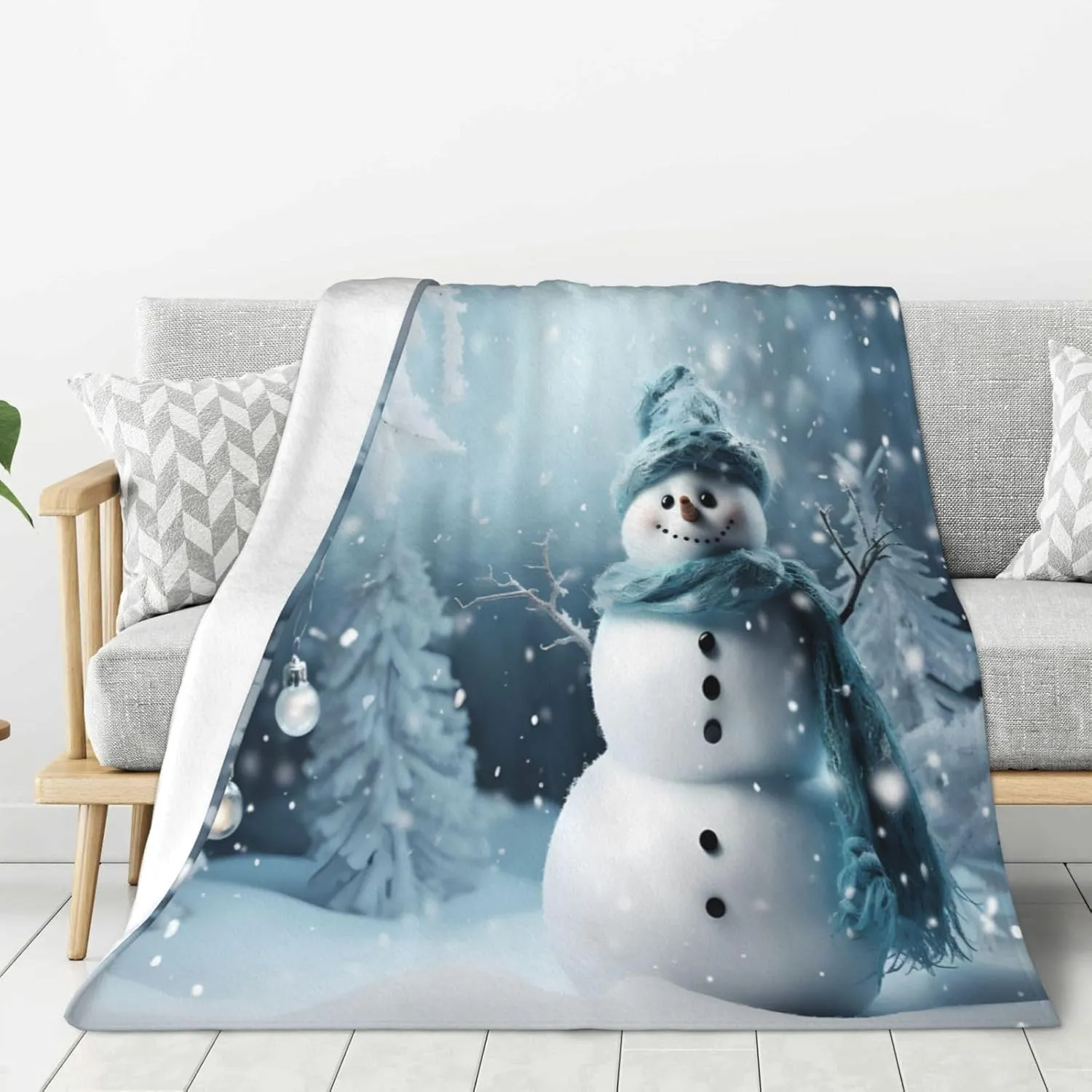 Christmas Funny Snowman Winter Throw Blankets，Tree Soft Fleece Blanket 60"X50" Couch Cover for Bed Sofa Chair Camping Travel