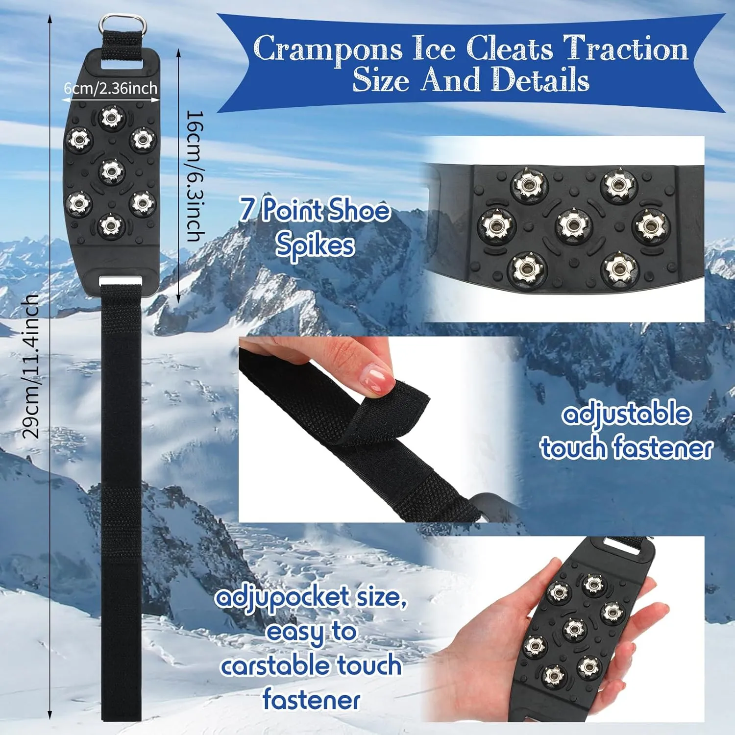 Chuarry 10 Pairs 7 Point Crampon Traction Crampons Spikes Cleats Anti-Skid Traction Grips for Shoes and Boots Walking, Hiking