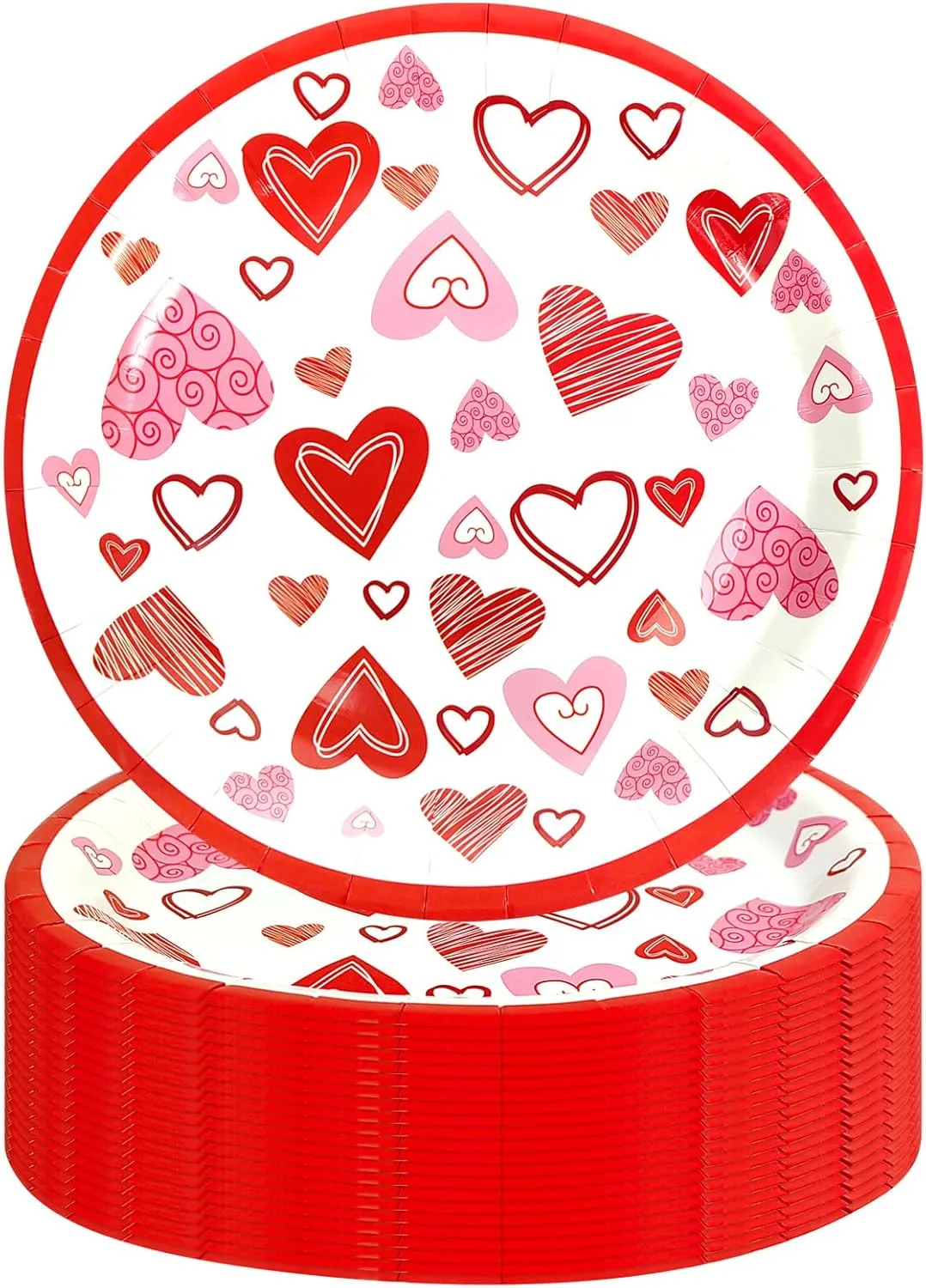 CIEOVO 48 Piece Valentines Day Red Hearts Party Paper Plates, Disposable Heart Paper Dinner Plates Tableware Set for Wedding Anniversary Valentine's Day Party Supplies