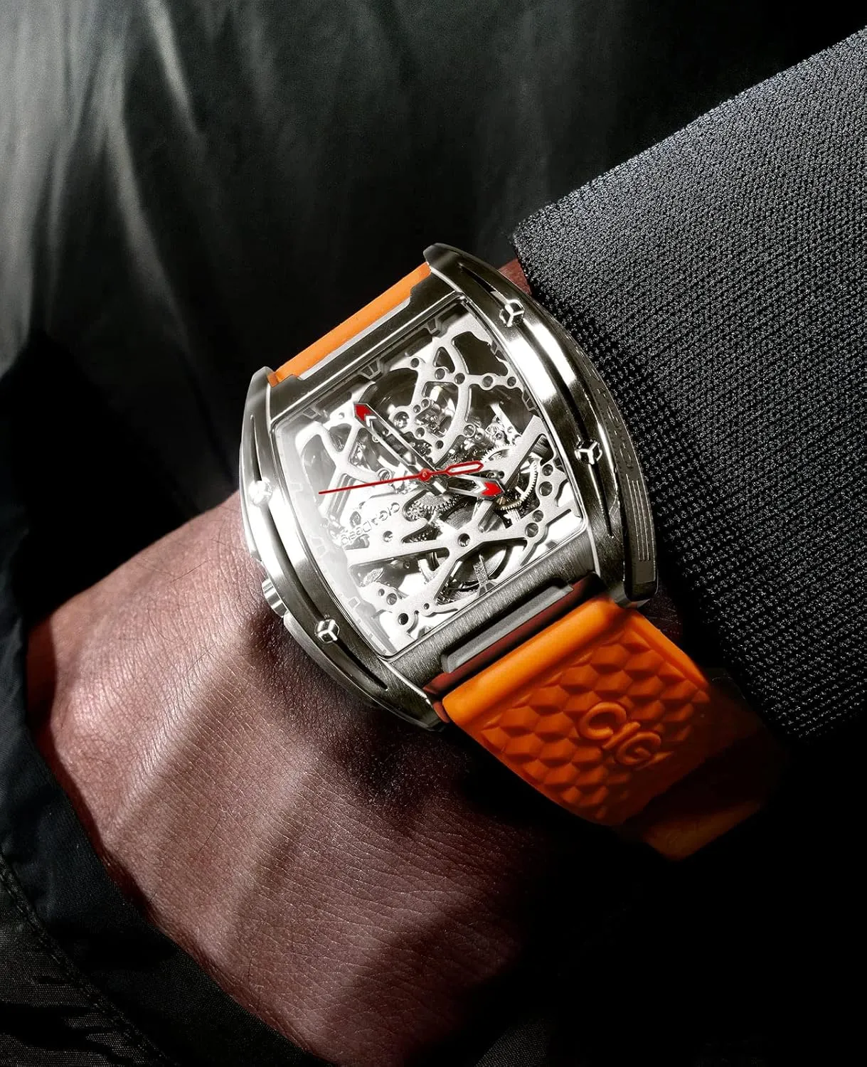 CIGA Design Skeleton Watch Z Series Titanium Automatic Mechanical Wristwatch Sapphire Tonneau Analog Men's Watches 3ATM Waterproof with Removable Silicone and Leather Strap Unisex Steampunk Gift
