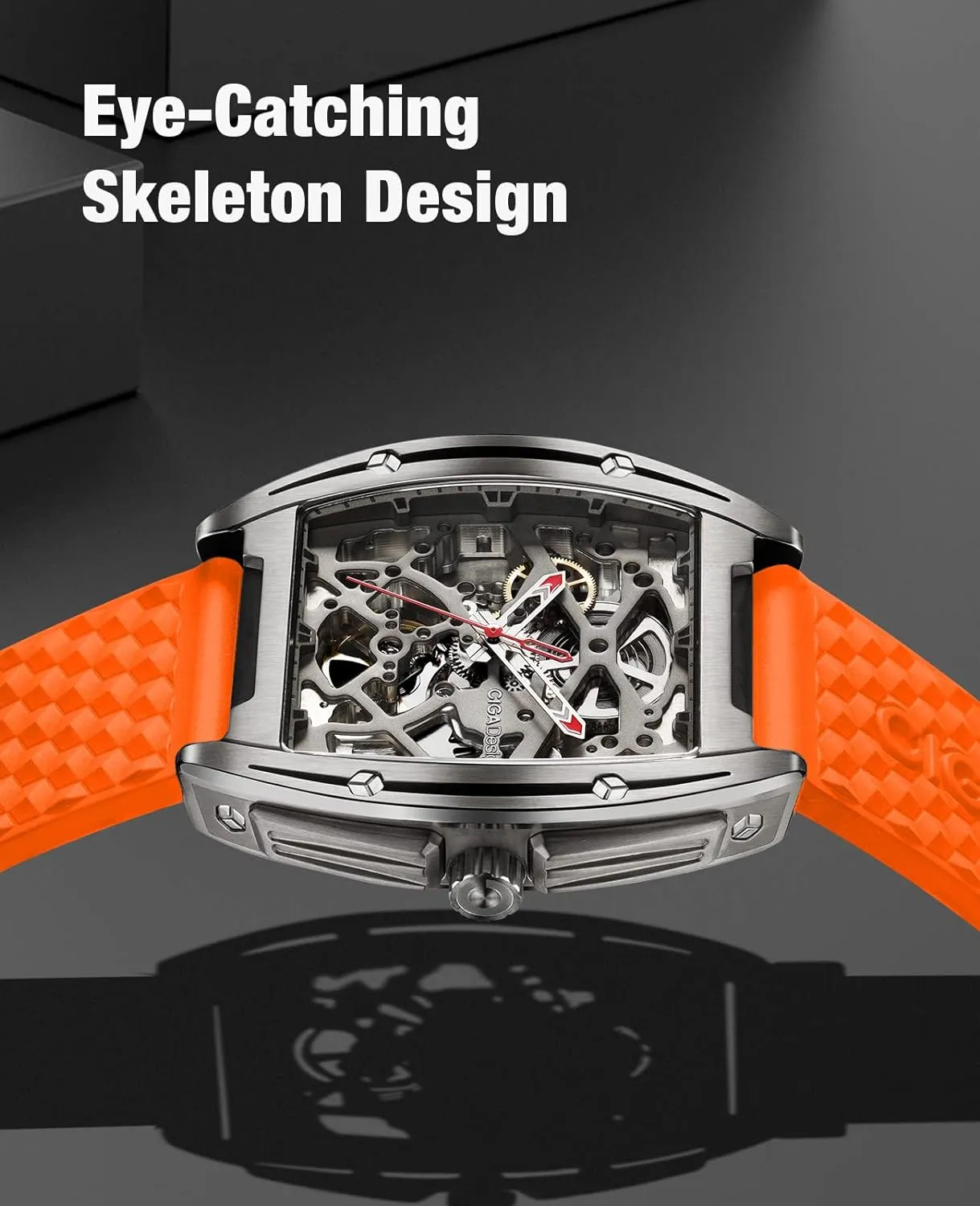 CIGA Design Skeleton Watch Z Series Titanium Automatic Mechanical Wristwatch Sapphire Tonneau Analog Men's Watches 3ATM Waterproof with Removable Silicone and Leather Strap Unisex Steampunk Gift
