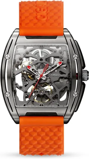 CIGA Design Skeleton Watch Z Series Titanium Automatic Mechanical Wristwatch Sapphire Tonneau Analog Men's Watches 3ATM Waterproof with Removable Silicone and Leather Strap Unisex Steampunk Gift
