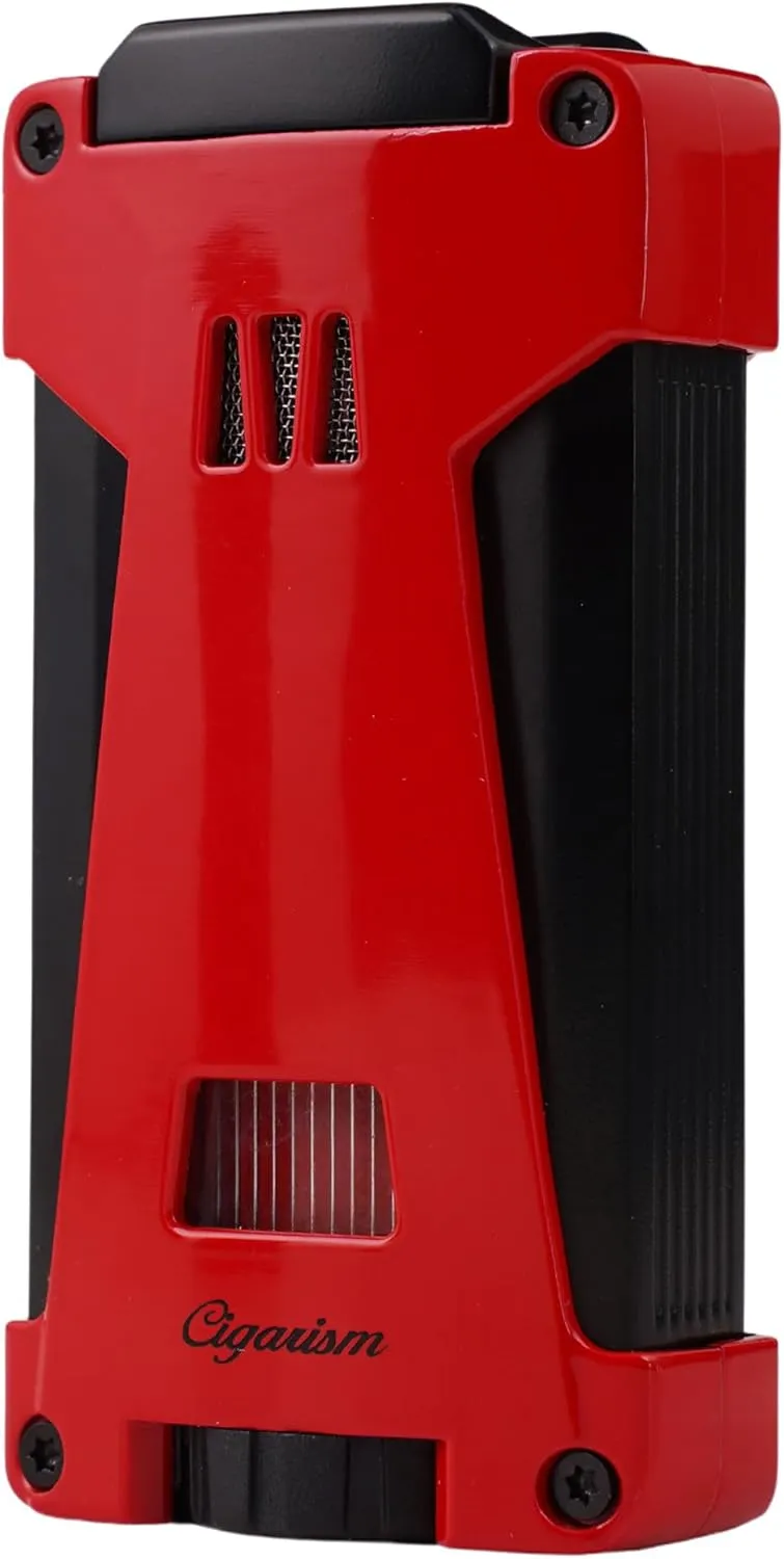 Cigar Lighter Triple Jet Flame Torch Lighter, Built-in 2 Cigar Punches, Windproof Concentrated Flames (Red)