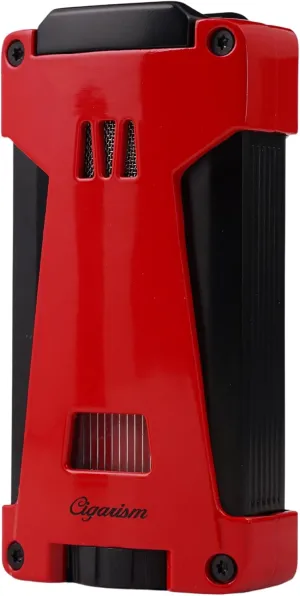 Cigar Lighter Triple Jet Flame Torch Lighter, Built-in 2 Cigar Punches, Windproof Concentrated Flames (Red)