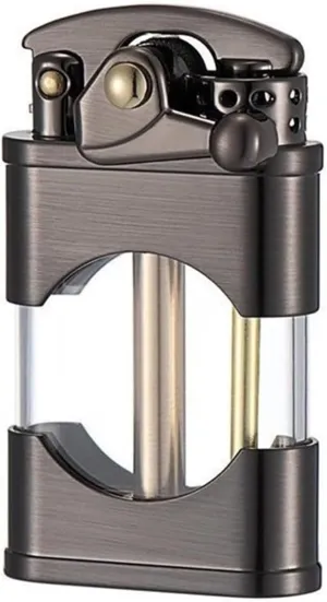 Cigar Lighter, Windproof and Waterproof Kerosene Lighter ，with Clear Canister Vintage Wheel Flint Metal Lighter Collectible Gift Barbecue Men's Gadgets (Color : B)