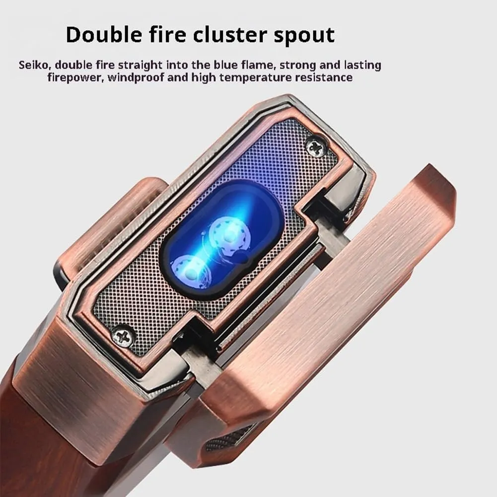 Cigar Torch Lighter, Built-in Cigar Cutter V Cut, Cigar Holder, with Classic Gift Box, Windproof Dual Jet Flame, Integrated Cigar Accessories, Butane Refillable Cool Lighters for Candle (A)