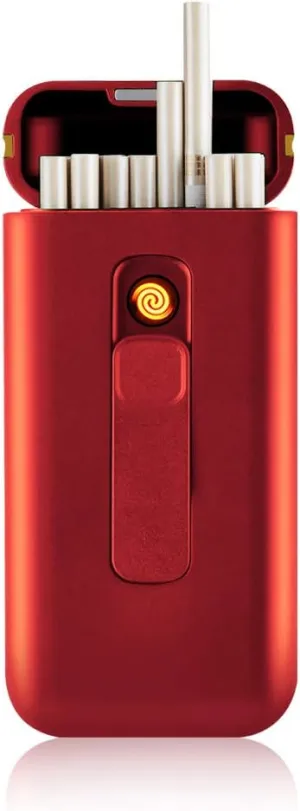 Cigarette Case with Lighter Cigarettes Box Portable 20pcs 100s Slim Cigarettes USB Lighters 2 in 1 Rechargeable Flameless Windproof Electric Lighter (Red)