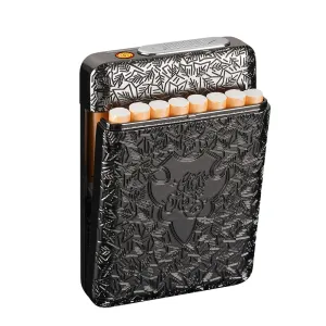 Cigarette Case with USB Lighter 16 pcs 84mm Regular/King Size Cigarettes Electric Rechargeable Flameless Windproof Lighters (Black)
