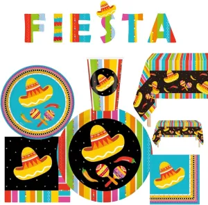 Cinco de Mayo Fiesta Party Supplies – Serves 30 Guests, Includes 9" Dinner Plates, 7" Dessert Plates, 12 oz Cups, 3-Ply Napkins, Mexican Fiesta Theme Party Decorations & Tableware by Oojami