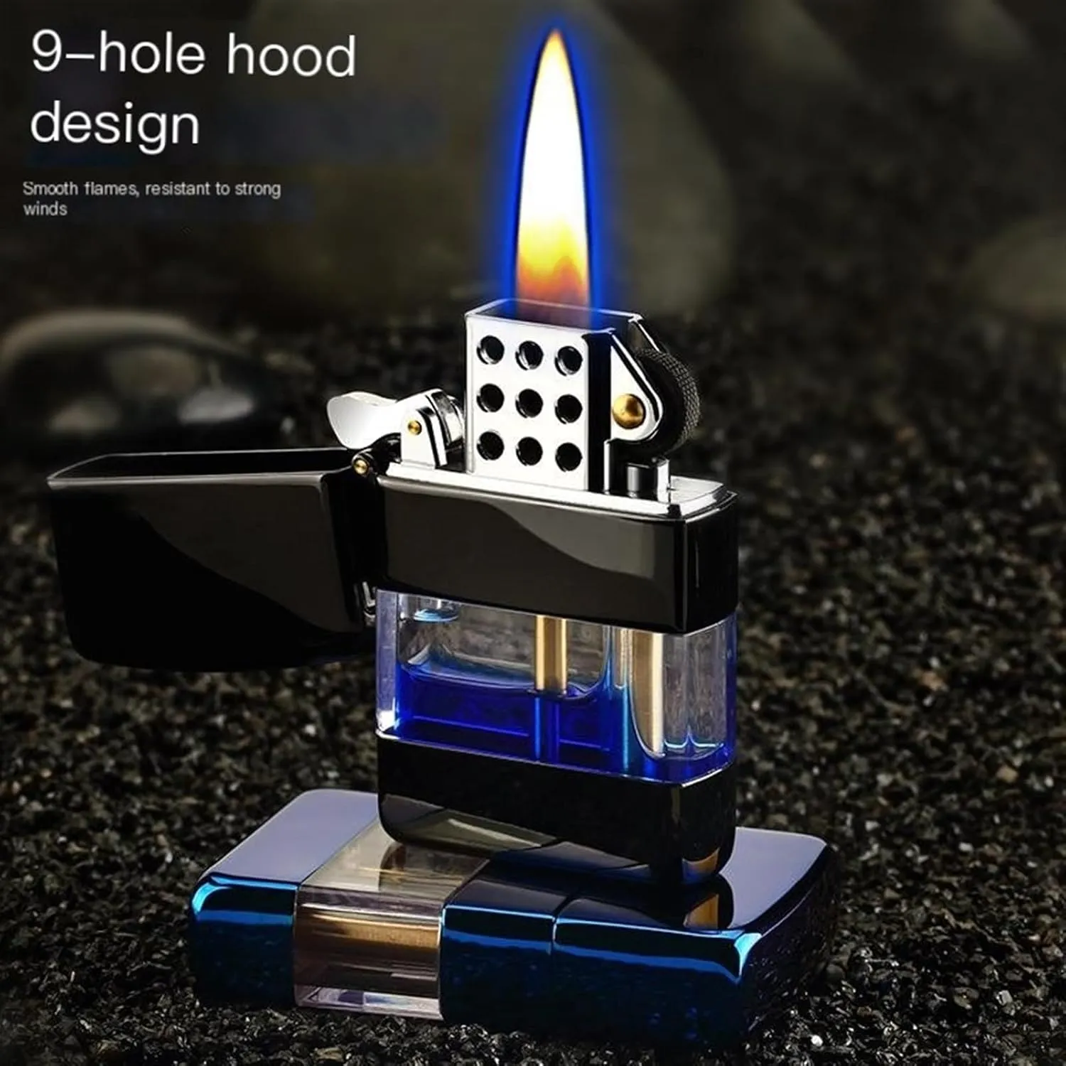 Classic Kerosene Lighter, Visible Transparent Fuel Tank, Windproof Lighter, refillable Combustion Lighter, Metal Body Suitable for Collecting Camping Gifts and Men's Gifts (Color : B)