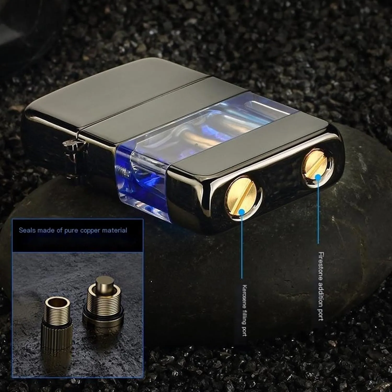 Classic Kerosene Lighter, Visible Transparent Fuel Tank, Windproof Lighter, refillable Combustion Lighter, Metal Body Suitable for Collecting Camping Gifts and Men's Gifts (Color : B)