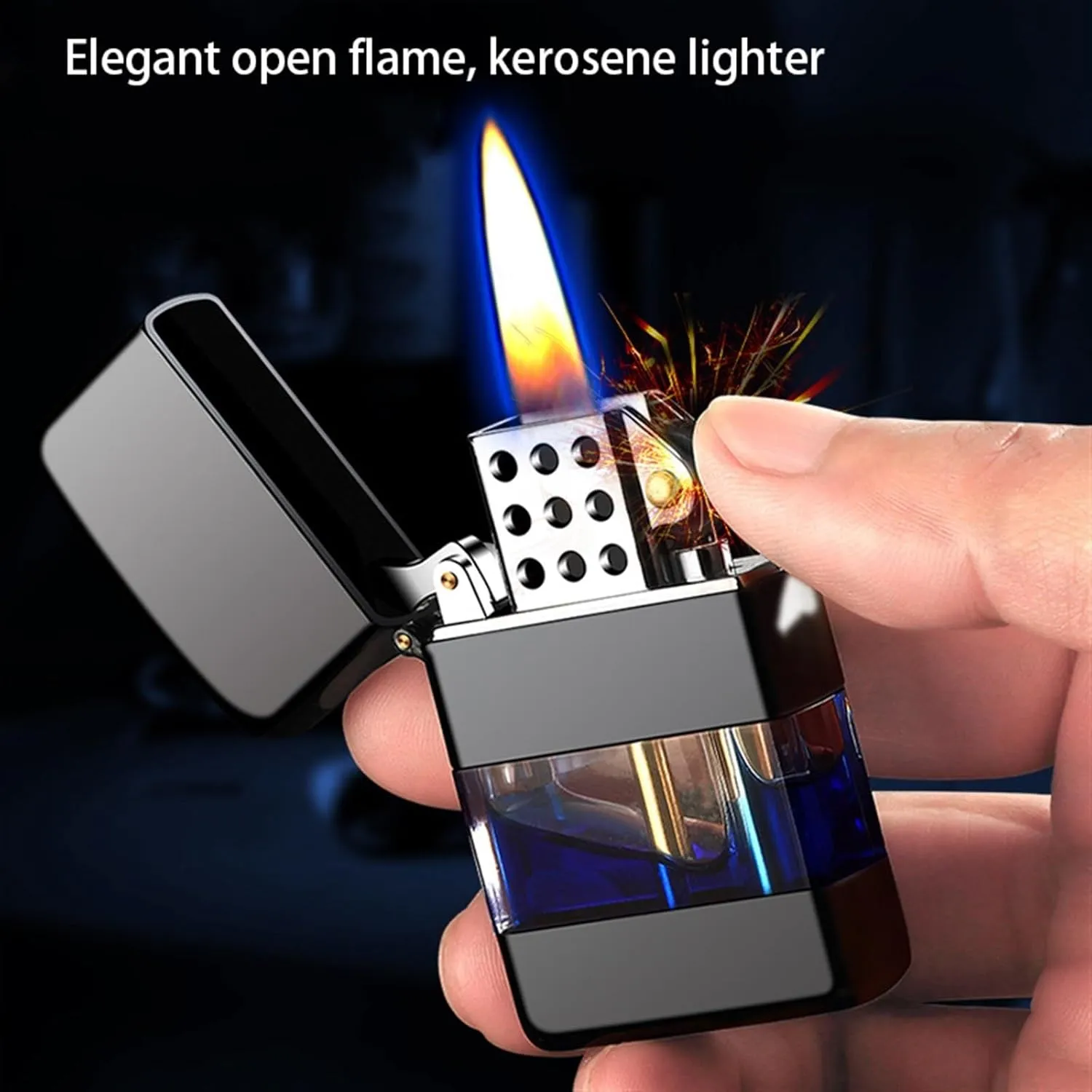 Classic Kerosene Lighter, Visible Transparent Fuel Tank, Windproof Lighter, refillable Combustion Lighter, Metal Body Suitable for Collecting Camping Gifts and Men's Gifts (Color : B)