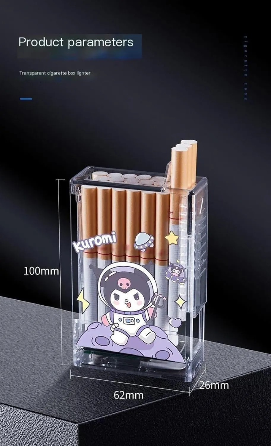 Clear Case Lighter, USB Rechargeable, Windproof, Waterproof, 2-in-1 Portable Lighter, Holds 20 Packs of Cigarettes (Color : E)